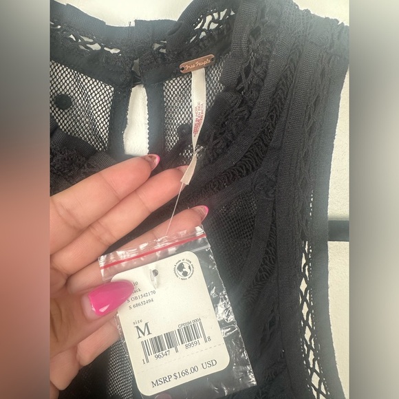 NWT Free People Valencia Embroidered Lace High Neck Mini Black Dress Size Medium - Picture 9 of 13